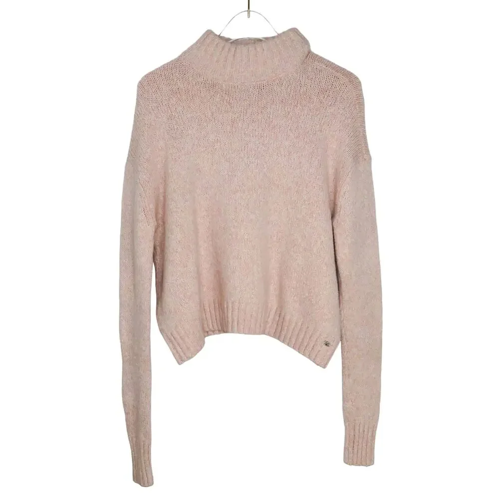 American Eagle Blush Pink Marled Knit High Neck Cropped Sweater Small Cozycore